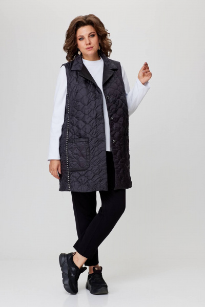 Демисезонный комплект жилет и водолазка из трикотажа и стеганой ткани Solomeya Lux 972 черный+белый - фото 2