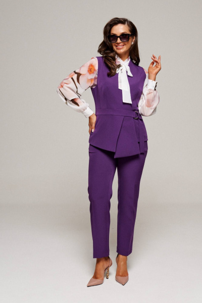 Блуза, брюки, жилет Beautiful&Free 6197 магнолия+баклажан - фото 2