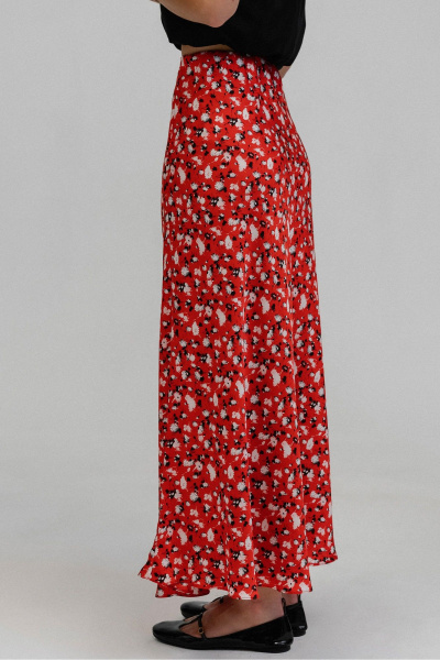 Демисезонная А-силуэт юбка из шелка с эластичным поясом JRSy 2501 красный - фото 4