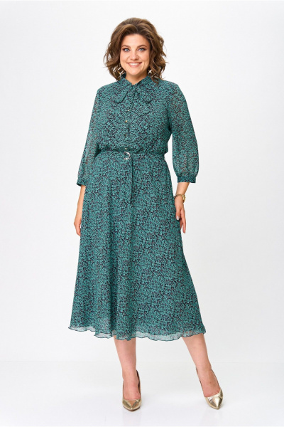 Демисезонное платье из креп-шифона с косым кроем и пуговицами Slaviaelit 460-2 малахит - фото 1