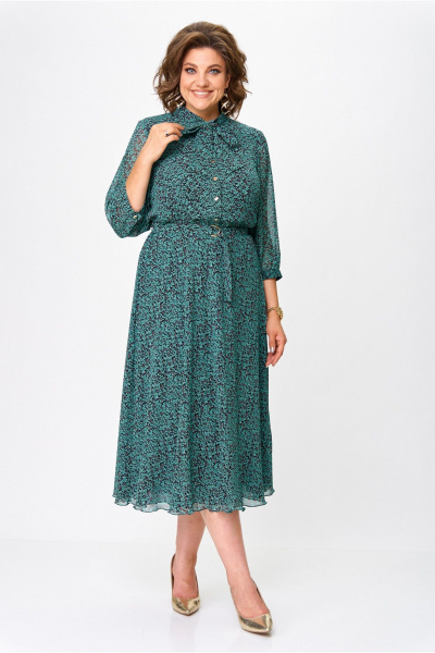 Демисезонное платье из креп-шифона с косым кроем и пуговицами Slaviaelit 460-2 малахит - фото 2