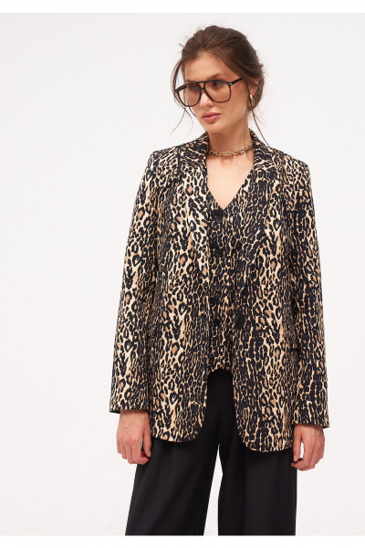 Демисезонный женский комплект из жакета, жилета и палаццо из текстиля KaVaRi 8041 леопардовый_черный - фото 18