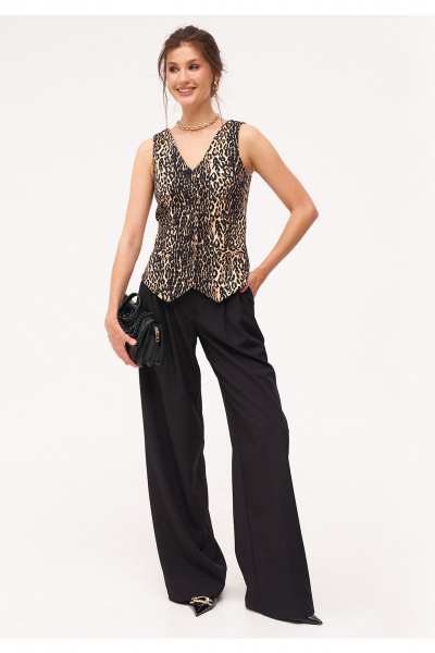 Демисезонный женский комплект из жакета, жилета и палаццо из текстиля KaVaRi 8041 леопардовый_черный - фото 17