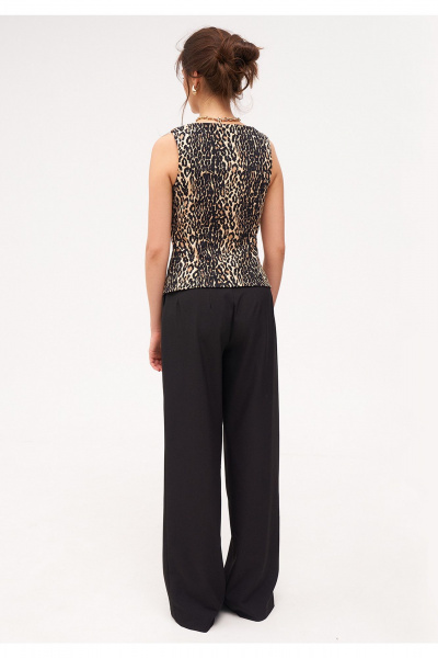 Демисезонный женский комплект из жакета, жилета и палаццо из текстиля KaVaRi 8041 леопардовый_черный - фото 15