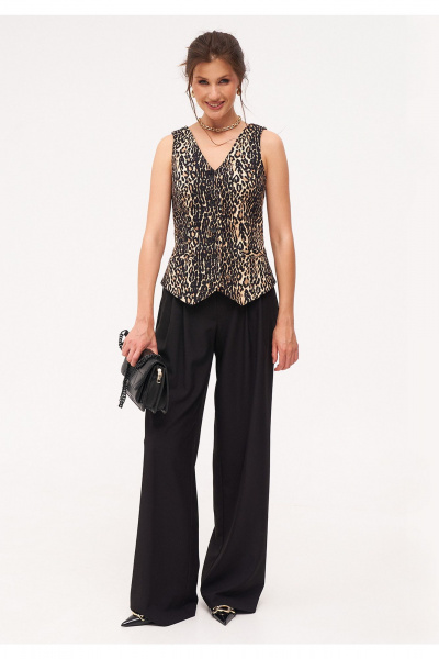 Демисезонный женский комплект из жакета, жилета и палаццо из текстиля KaVaRi 8041 леопардовый_черный - фото 12