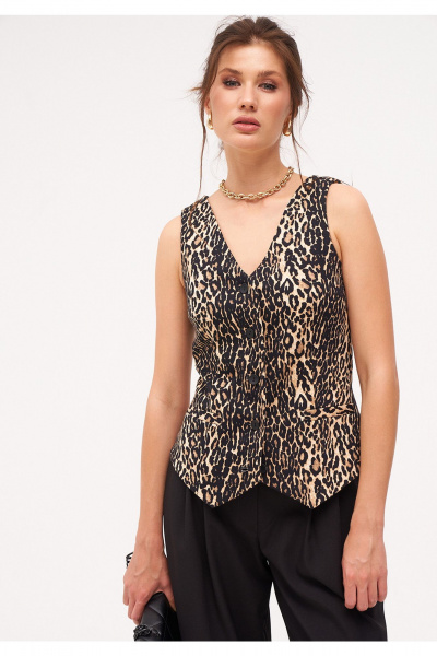 Демисезонный женский комплект из жакета, жилета и палаццо из текстиля KaVaRi 8041 леопардовый_черный - фото 10