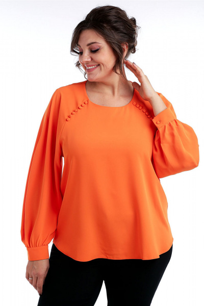 Летняя нарядная блузка с круглый горловиной и пуговицами Таир-Гранд 62438 апельсиновый - фото 1