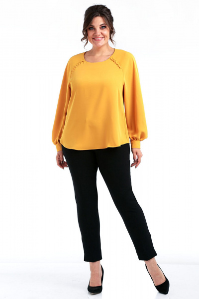 Круглогодичный комбинированный костюм из шифона и текстиля Таир-Гранд 62438 горчица - фото 5