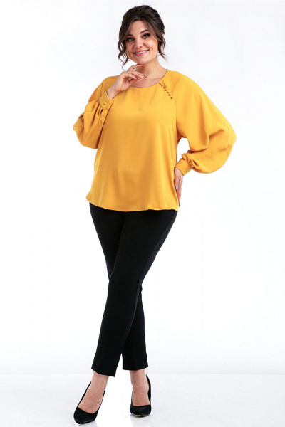 Круглогодичный комбинированный костюм из шифона и текстиля Таир-Гранд 62438 горчица - фото 4