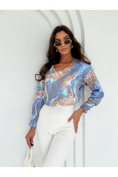 Круглогодичный мультиколор джемпер из трикотажа с V-образным вырезом Nika.PL 0201523 пламя синий - фото 1