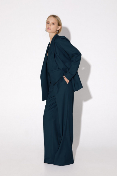 Костюм-тройка прямой из вискозы для делового стиля PiRS 5031 темно-синий - фото 2