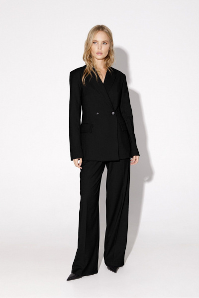 Костюм-тройка с жилетом прямой из вискозы для офиса PiRS 5031 черный - фото 7