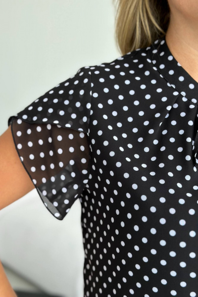 Элегантная шифоновая блузка с воротником и завязками LindaLux 812/1 густой_горох - фото 3