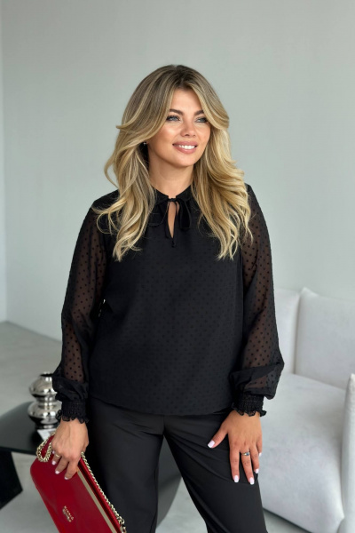 Блуза свободного кроя с рукавом с рюшами из текстиля LindaLux 812 черный - фото 3