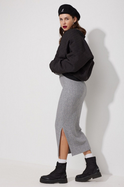 Юбка прямая из вискозы с разрезом сбоку MG Wear 3102 серый - фото 2