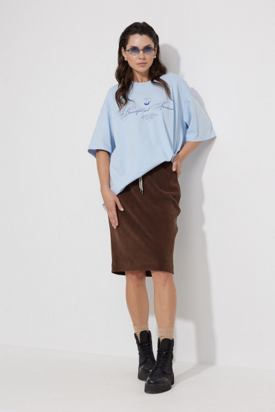 Юбка из вельвета и трикотажа с поясом и карманами MG Wear 3103 коричневый - фото 1