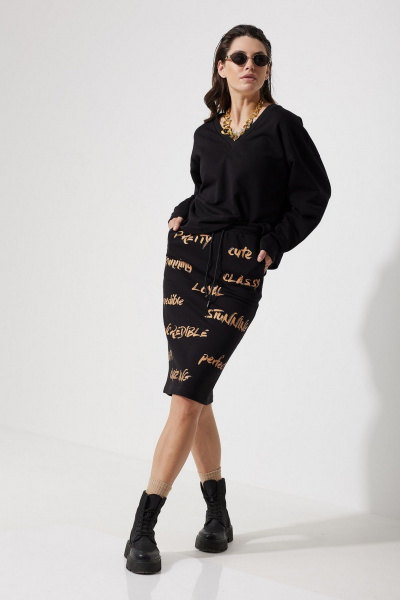 Юбка трапеция из трикотажа с принтами MG Wear 3104 черный - фото 1