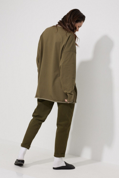 Зауженные брюки хаки из хлопкового полотна MG Wear 4124 хаки - фото 6