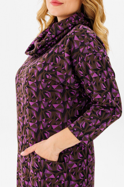 Удлиненное платье из трикотажа с карманами и разрезом Michel chic 2145/1 фиолет_черный_коричневый - фото 7