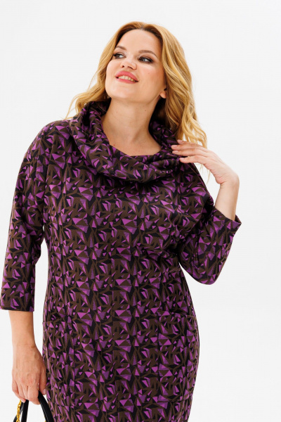 Удлиненное платье из трикотажа с карманами и разрезом Michel chic 2145/1 фиолет_черный_коричневый - фото 6