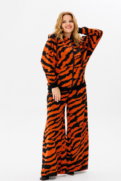 Костюм брюки и джемпер из трикотажа с капюшоном Michel chic 1387 черный_терракот - фото 3