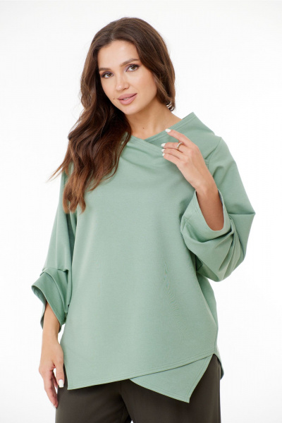 Блуза прямого покроя с запахом из хлопка Anastasia 1141 мята - фото 1