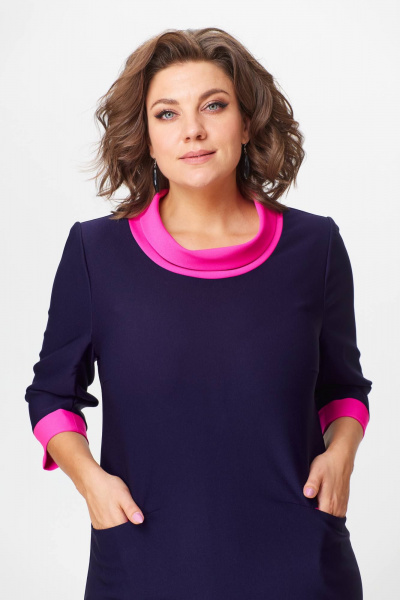 Миди платье из трикотажа с нагрудными вытачками Solomeya Lux 790 синий+розовый - фото 7