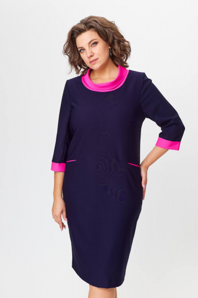 Миди платье из трикотажа с нагрудными вытачками Solomeya Lux 790 синий+розовый - фото 6