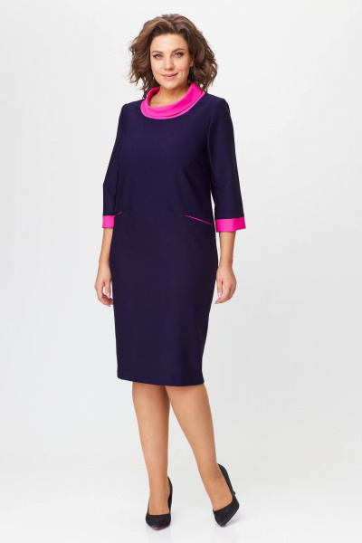 Миди платье из трикотажа с нагрудными вытачками Solomeya Lux 790 синий+розовый - фото 4