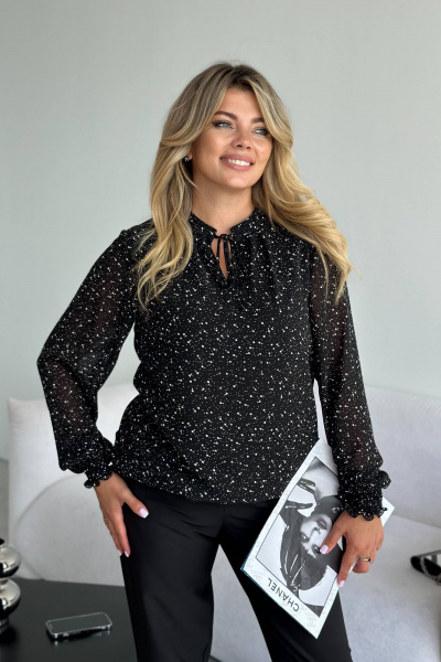 Блуза свободная с рюшами из шифона и базы для офиса LindaLux 812 созвездие - фото 1