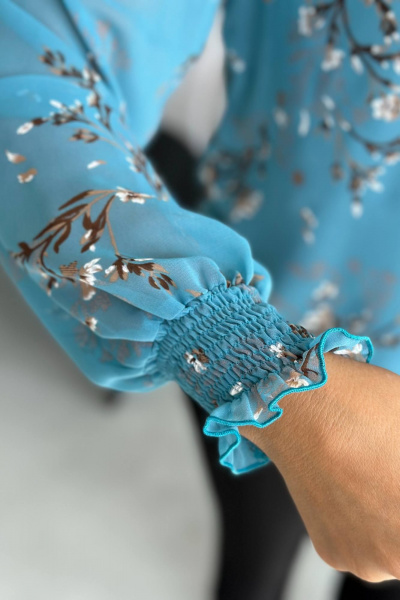 Блуза из шифона с завязками и воротником-стойкой LindaLux 812 бирюзовая_ветка - фото 8