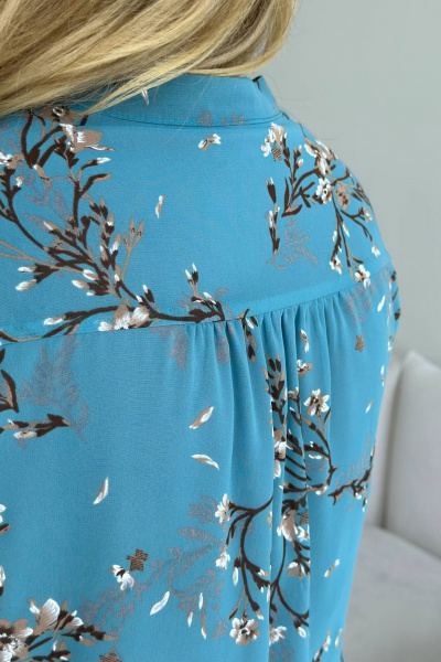 Блуза из шифона с завязками и воротником-стойкой LindaLux 812 бирюзовая_ветка - фото 4