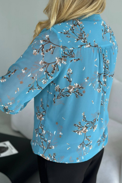 Блуза из шифона с завязками и воротником-стойкой LindaLux 812 бирюзовая_ветка - фото 3