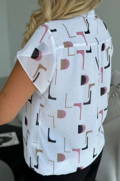 Блуза из шифона с коротким рукавом и элегантным воротником LindaLux 812/1 белая_геометрия - фото 8