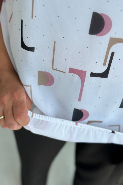 Блуза из шифона с коротким рукавом и элегантным воротником LindaLux 812/1 белая_геометрия - фото 7