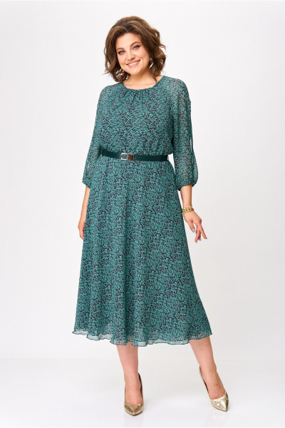 Платье из шифона с сборкой, разрезом и ремнем на пряжке Slaviaelit 542 малахит - фото 6