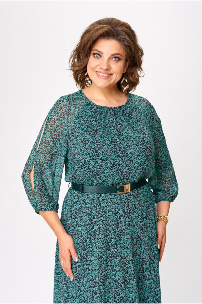 Платье из шифона с сборкой, разрезом и ремнем на пряжке Slaviaelit 542 малахит - фото 5