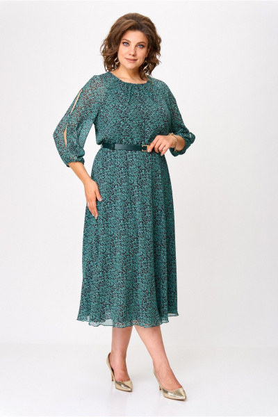 Платье из шифона с сборкой, разрезом и ремнем на пряжке Slaviaelit 542 малахит - фото 2