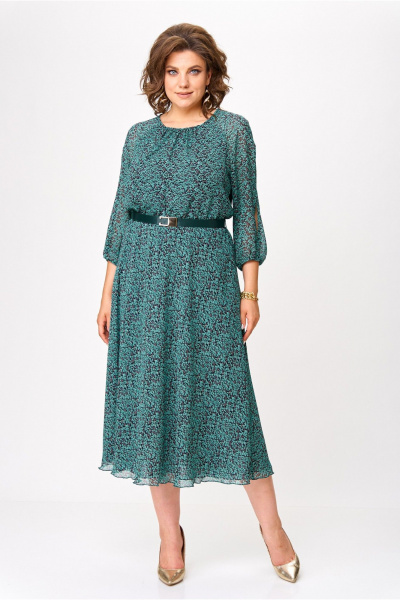 Платье из шифона с сборкой, разрезом и ремнем на пряжке Slaviaelit 542 малахит - фото 1