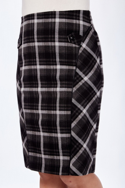 Мультиколор и черная юбка из текстиля с шлицей Klever 400 клетка - фото 3