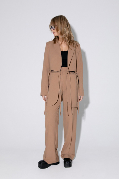 Комплект из жакета, майки и брюк палаццо PiRS 4973 бежевый+черный - фото 6