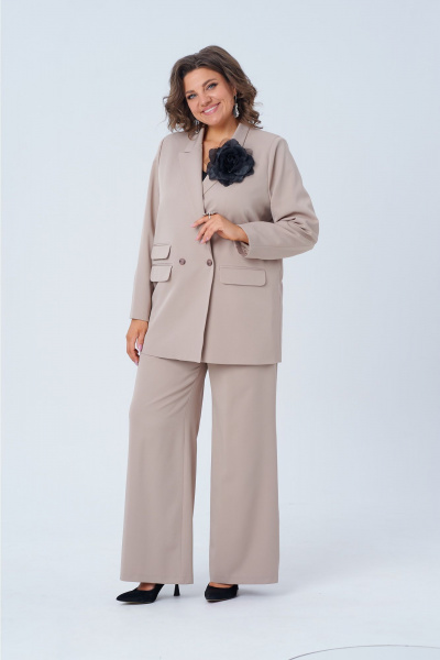 Бежевый костюм жакет и брюки из текстиля с карманами Anelli 1398 овсяное_печенье - фото 1