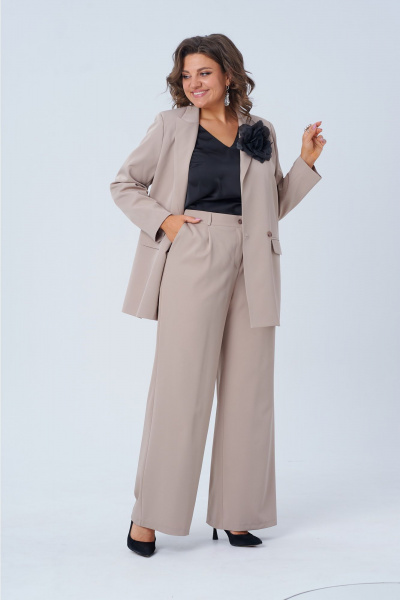Бежевый костюм жакет и брюки из текстиля с карманами Anelli 1398 овсяное_печенье - фото 8
