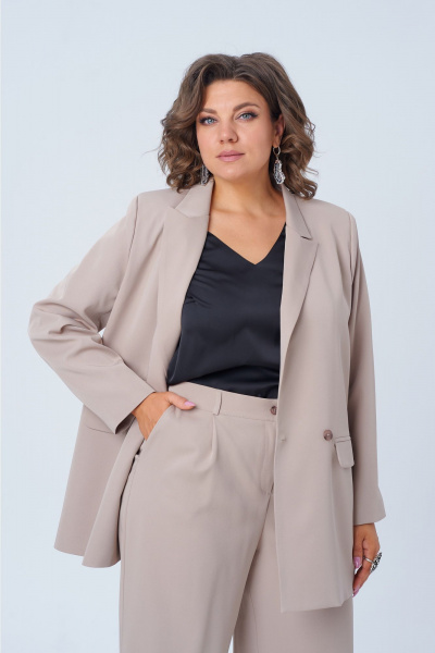 Бежевый костюм жакет и брюки из текстиля с карманами Anelli 1398 овсяное_печенье - фото 7