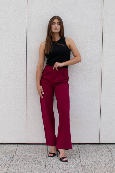 Красные брюки палаццо широкого кроя из легкой ткани Legend Style P-015 бордовый - фото 5