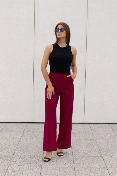 Красные брюки палаццо широкого кроя из легкой ткани Legend Style P-015 бордовый - фото 1