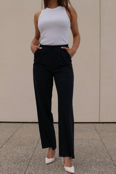 Синие брюки палаццо с защипами и высоким поясом Legend Style P-015 темно-синий - фото 1