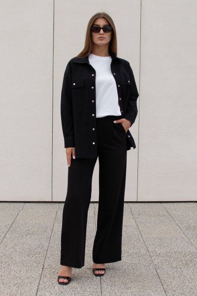 Черные брюки палаццо из струящейся ткани для повседневного образа Legend Style P-015 черный - фото 9