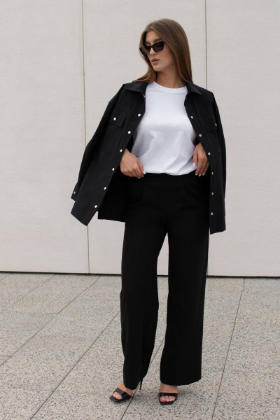 Черные брюки палаццо из струящейся ткани для повседневного образа Legend Style P-015 черный - фото 8