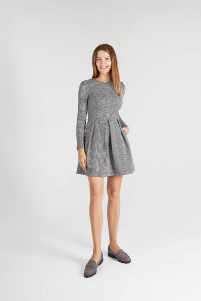 Теплое трикотажное платье мини с длинным рукавом Legend Style D-005 черно-белый - фото 4